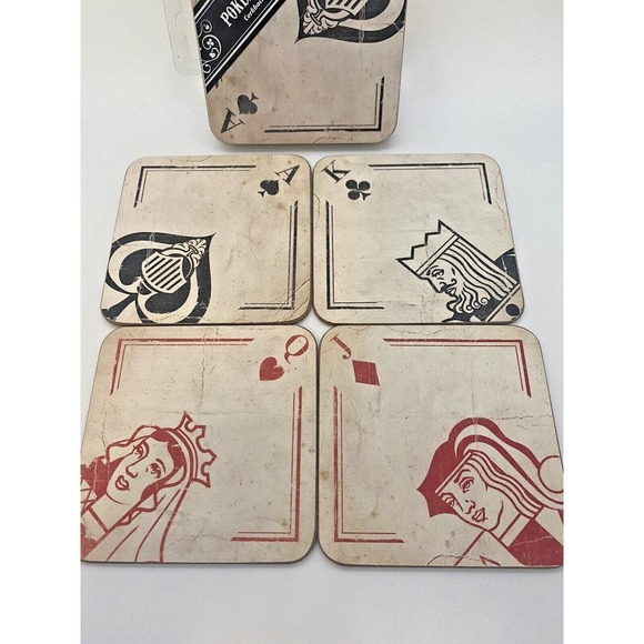 4 CASINO Vegas POKER COASTERS Game Night Party Bar Drink Beverage Saver - Picture 1 of 9